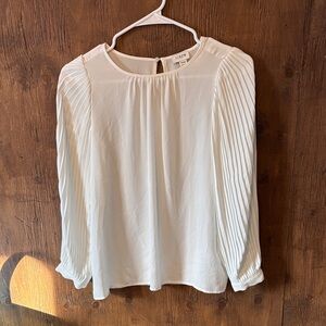 LOFT Women's Cream Pleated Blouse